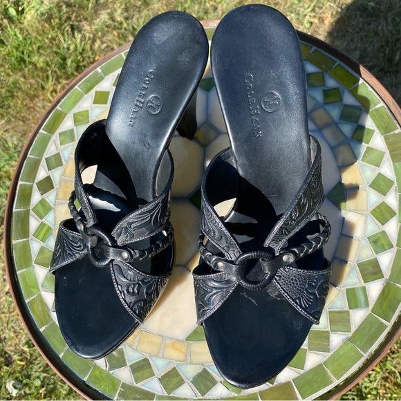 Cole Haan black tooled leather slide sandals mules US women’s size 8 - Picture 4 of 13